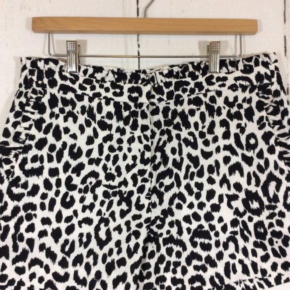 2/$30 J. Crew Black White Animal Print Linen Blend Ruffle Shorts - Picture 5 of 11